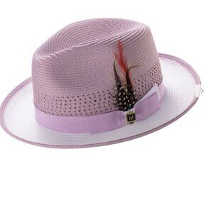 MONTIQUE MEN'S LAVENDER and WHITE  2 1/2 INCH WIDE BRIM 2.-TONE FEDORA Hat   H94
